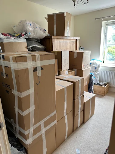 Boxes stacked and organised